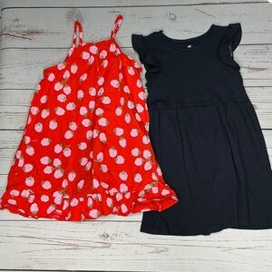 H&M Red Print dress and Navy Ruffle Sleeve Dress - 5T